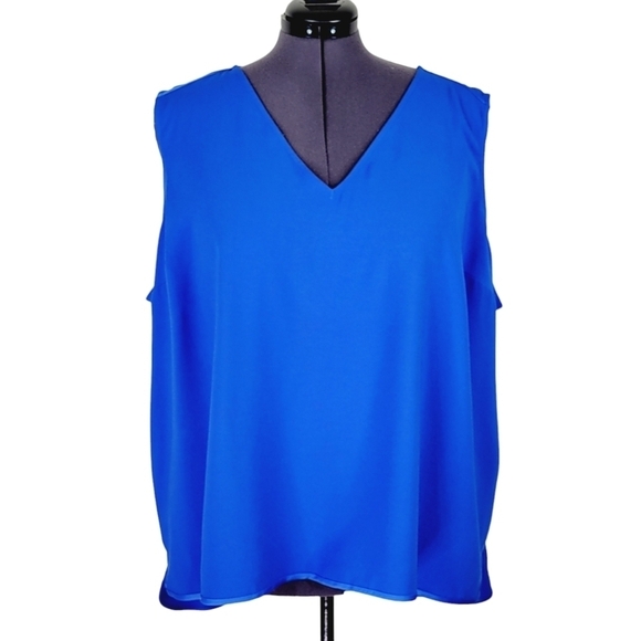 Lane Bryant Blouse Size 28P Blue Sleeveless V Neck High Low Lightweight Pullover - Picture 1 of 11